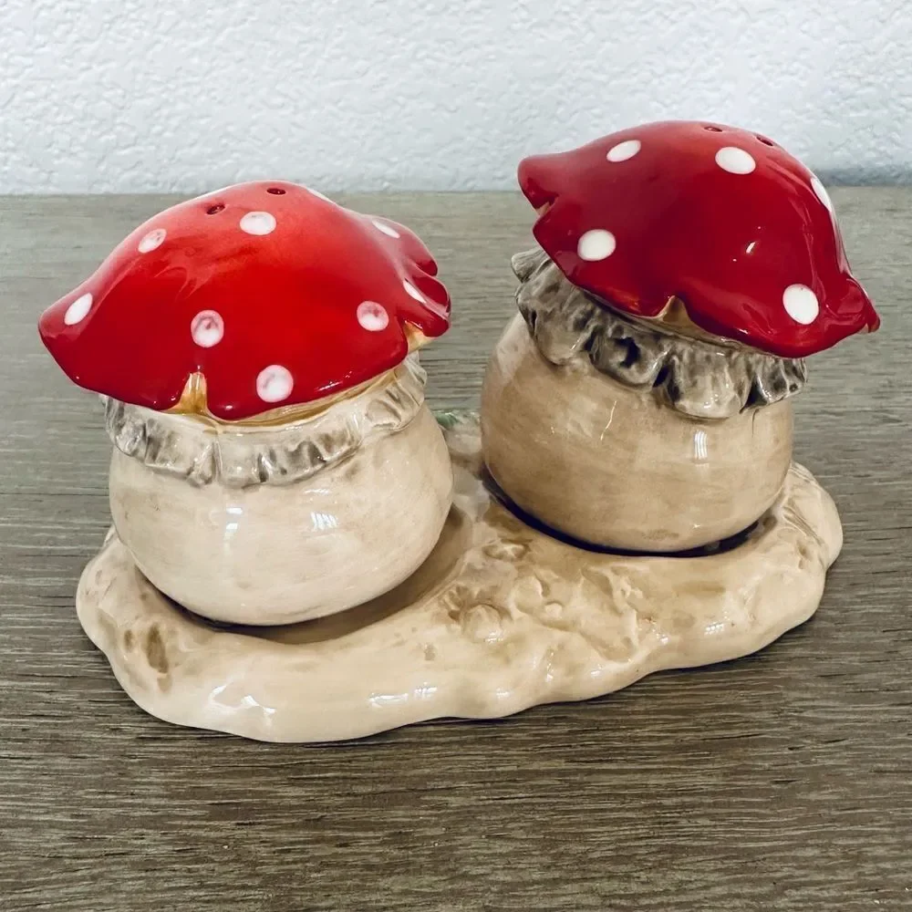 Blue Sky Clayworks Ceramic Mushroom Salt & Pepper Shakers Set